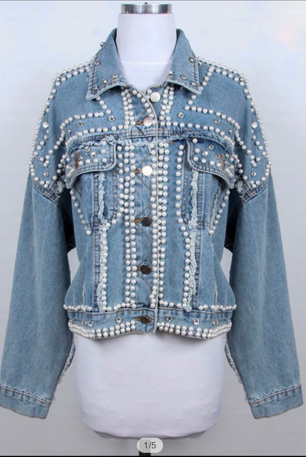 Clutch my Pearls Denim Jacket