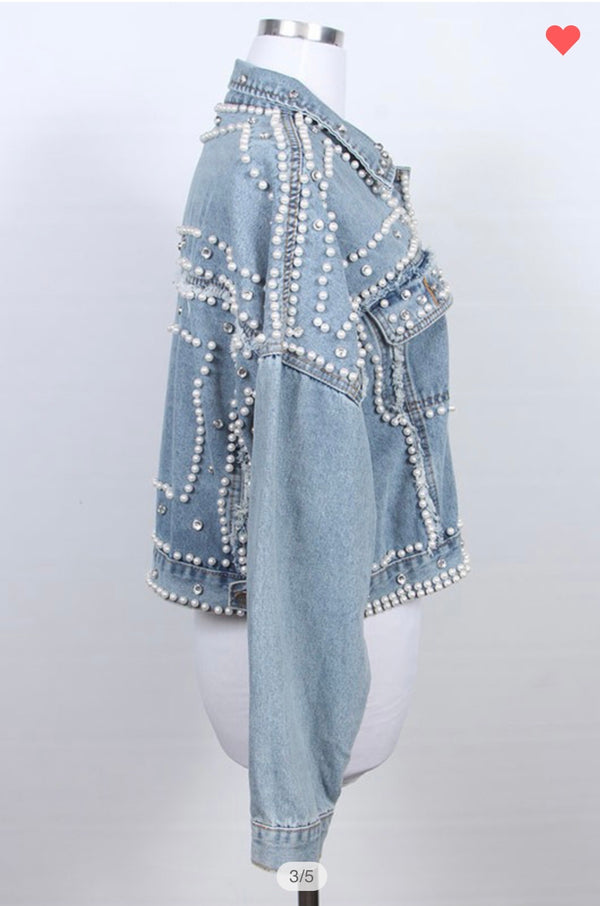 Clutch my Pearls Denim Jacket