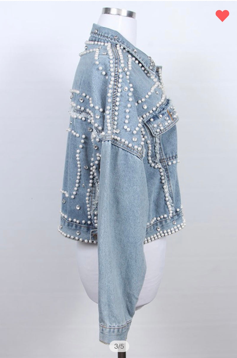 Clutch my Pearls Denim Jacket